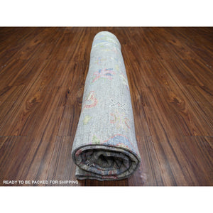 8'1"x9'10" Cloud Gray, Afghan Angora Oushak With Colorful Deisgn, Natural Dyes, Extra Soft Wool, Hand Knotted, Oriental Rug FWR443322