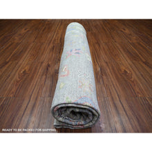 Load image into Gallery viewer, 8&#39;1&quot;x9&#39;10&quot; Cloud Gray, Afghan Angora Oushak With Colorful Deisgn, Natural Dyes, Extra Soft Wool, Hand Knotted, Oriental Rug FWR443322