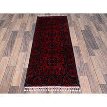 Load image into Gallery viewer, 1&#39;9&quot;x4&#39;10&quot; Crimson Red, Afghan Khamyab With Tribal Medallions Design, Soft Wool, Natural Dyes, Hand Knotted, Short &amp; Narrow Runner, Oriental Rug FWR4428