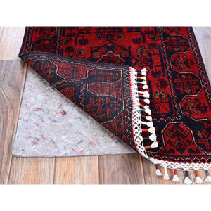 1'9"x4'10" Crimson Red, Afghan Khamyab With Tribal Medallions Design, Soft Wool, Natural Dyes, Hand Knotted, Short & Narrow Runner, Oriental Rug FWR4428
