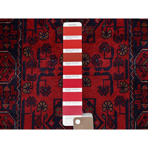 1'9"x4'10" Crimson Red, Afghan Khamyab With Tribal Medallions Design, Soft Wool, Natural Dyes, Hand Knotted, Short & Narrow Runner, Oriental Rug FWR4428