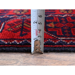 1'9"x4'10" Crimson Red, Afghan Khamyab With Tribal Medallions Design, Soft Wool, Natural Dyes, Hand Knotted, Short & Narrow Runner, Oriental Rug FWR4428