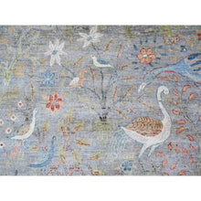 Load image into Gallery viewer, 10&#39;x10&#39; Cadet Grey, Natural Dyes, Extra Soft Wool, Hand Knotted, Afghan Peshawar With Birds Of Paradise, Oriental Rug FWR443556