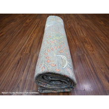 Load image into Gallery viewer, 10&#39;x10&#39; Cadet Grey, Natural Dyes, Extra Soft Wool, Hand Knotted, Afghan Peshawar With Birds Of Paradise, Oriental Rug FWR443556