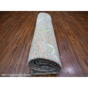 10'x10' Cadet Grey, Natural Dyes, Extra Soft Wool, Hand Knotted, Afghan Peshawar With Birds Of Paradise, Oriental Rug FWR443556
