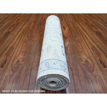 Load image into Gallery viewer, 2&#39;9&quot;x11&#39;9&quot; White Wash Peshawar With Large Medallions Natural Dyes, Pure Wool Hand Knotted, Runner Oriental Rug FWR443670