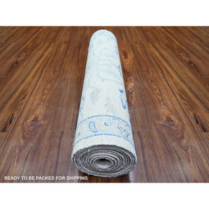 2'9"x11'9" White Wash Peshawar with Large Medallions Natural Dyes, Pure Wool Hand Knotted, Runner Oriental Rug FWR443670