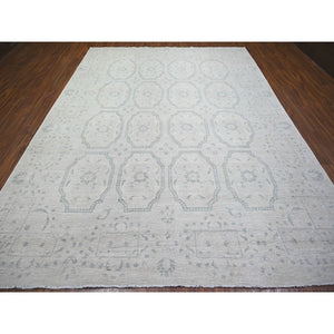 9'x11'8" Ash Gray, Stone Washed Peshawar With Repetitive Geometric Medallions, Soft Wool Hand Knotted, Oriental Rug FWR443688