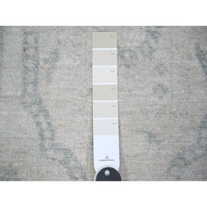 9'x11'8" Ash Gray, Stone Washed Peshawar With Repetitive Geometric Medallions, Soft Wool Hand Knotted, Oriental Rug FWR443688