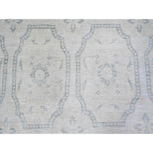 9'x11'8" Ash Gray, Stone Washed Peshawar With Repetitive Geometric Medallions, Soft Wool Hand Knotted, Oriental Rug FWR443688