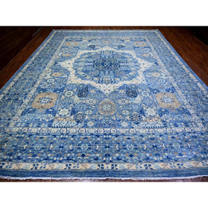 11'9"x14'4" Steel Blue, Natural Dyes Finer Peshawar With Mamluk Design, Soft Wool Hand Knotted, Oversized Oriental Rug FWR443724