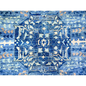 11'9"x14'4" Steel Blue, Natural Dyes Finer Peshawar With Mamluk Design, Soft Wool Hand Knotted, Oversized Oriental Rug FWR443724