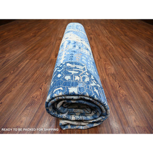 11'9"x14'4" Steel Blue, Natural Dyes Finer Peshawar With Mamluk Design, Soft Wool Hand Knotted, Oversized Oriental Rug FWR443724