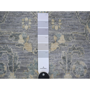 3'10"x11'9" Cloud Gray, Finer Peshawar With Soft Colors Natural Dyes, Extra Soft Wool Hand Knotted, Wide Runner Oriental Rug FWR443730