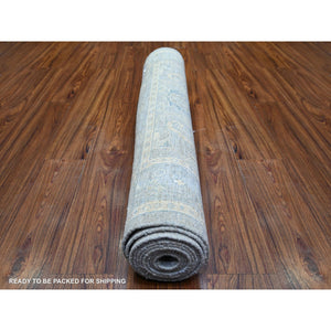 3'10"x11'9" Cloud Gray, Finer Peshawar With Soft Colors Natural Dyes, Extra Soft Wool Hand Knotted, Wide Runner Oriental Rug FWR443730