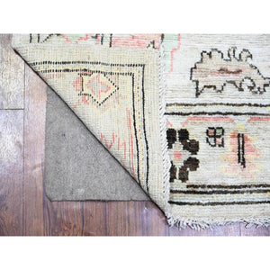 4'2"x11'8" Spring Gray, Soft Wool, Hand Knotted, Afghan Angora Oushak With Colorful Pattern, Natural Dyes, Runner Oriental Rug FWR443892