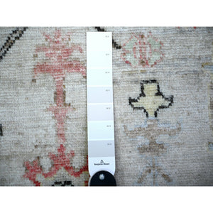 4'2"x11'8" Spring Gray, Soft Wool, Hand Knotted, Afghan Angora Oushak With Colorful Pattern, Natural Dyes, Runner Oriental Rug FWR443892