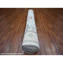 Load image into Gallery viewer, 4&#39;2&quot;x11&#39;8&quot; Spring Gray, Soft Wool, Hand Knotted, Afghan Angora Oushak With Colorful Pattern, Natural Dyes, Runner Oriental Rug FWR443892