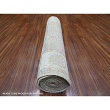 Load image into Gallery viewer, 3&#39;x16&#39; Moss Green, Afghan Angora Oushak With Soft Colors, Natural Dyes, Pure Wool, Hand Knotted, Xl Runner Oriental Rug FWR443958
