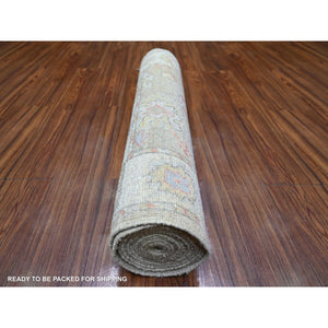 3'x16' Moss Green, Afghan Angora Oushak With Soft Colors, Natural Dyes, Pure Wool, Hand Knotted, Xl Runner Oriental Rug FWR443958