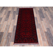 Load image into Gallery viewer, 1&#39;8&quot;x4&#39;9&quot; Scarlet Red, Hand Knotted, Afghan Khamyab With Geometric Pattern, Soft And Shiny Wool, Vegetable Dyes, Short &amp; Narrow Runner, Oriental Rug FWR4434