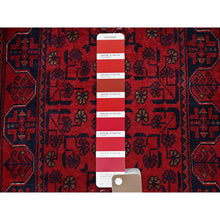 Load image into Gallery viewer, 1&#39;8&quot;x4&#39;9&quot; Scarlet Red, Hand Knotted, Afghan Khamyab With Geometric Pattern, Soft And Shiny Wool, Vegetable Dyes, Short &amp; Narrow Runner, Oriental Rug FWR4434