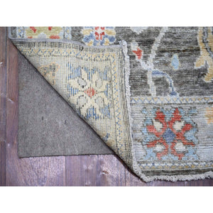2'6"x11'4" Dim Gray, 100% Wool, Hand Knotted, Afghan Angora Oushak With All Over Colorful Motifs, Natural Dyes, Runner Oriental Rug FWR444000