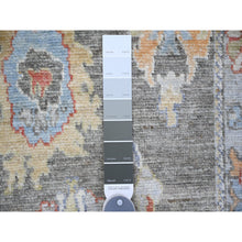 Load image into Gallery viewer, 2&#39;6&quot;x11&#39;4&quot; Dim Gray, 100% Wool, Hand Knotted, Afghan Angora Oushak With All Over Colorful Motifs, Natural Dyes, Runner Oriental Rug FWR444000