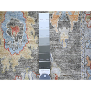 2'6"x11'4" Dim Gray, 100% Wool, Hand Knotted, Afghan Angora Oushak With All Over Colorful Motifs, Natural Dyes, Runner Oriental Rug FWR444000