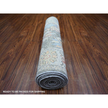 Load image into Gallery viewer, 2&#39;6&quot;x11&#39;4&quot; Dim Gray, 100% Wool, Hand Knotted, Afghan Angora Oushak With All Over Colorful Motifs, Natural Dyes, Runner Oriental Rug FWR444000