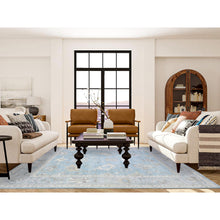 Load image into Gallery viewer, 8&#39;1&quot;x9&#39;8&quot; Beau Blue, Afghan Angora Oushak With Soft Colors Natural Dyes, Soft Wool Hand Knotted, Oriental Rug FWR444084