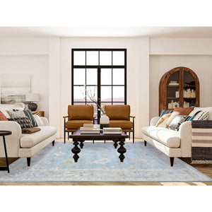 8'1"x9'8" Beau Blue, Afghan Angora Oushak With Soft Colors Natural Dyes, Soft Wool Hand Knotted, Oriental Rug FWR444084