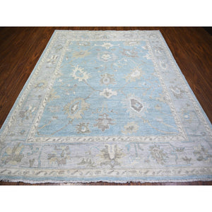 8'1"x9'8" Beau Blue, Afghan Angora Oushak With Soft Colors Natural Dyes, Soft Wool Hand Knotted, Oriental Rug FWR444084
