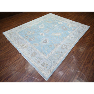 8'1"x9'8" Beau Blue, Afghan Angora Oushak With Soft Colors Natural Dyes, Soft Wool Hand Knotted, Oriental Rug FWR444084