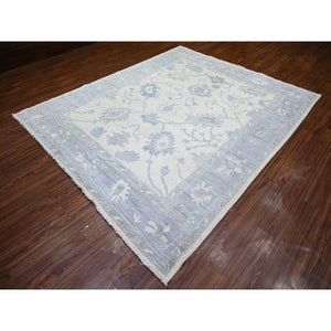 8'1"x9'8" Ivory, Hand Knotted Afghan Angora Oushak With All Over Vines Design, Natural Dyes Extra Soft Wool, Oriental Rug FWR444090