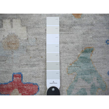 Load image into Gallery viewer, 8&#39;4&quot;x9&#39;8&quot; Cloud Gray, Natural Dyes Soft Wool, Hand Knotted Afghan Angora Oushak With Colorful Motifs, Oriental Rug FWR444132