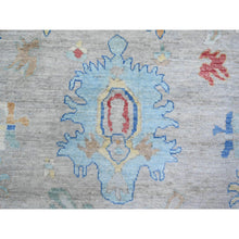 Load image into Gallery viewer, 8&#39;4&quot;x9&#39;8&quot; Cloud Gray, Natural Dyes Soft Wool, Hand Knotted Afghan Angora Oushak With Colorful Motifs, Oriental Rug FWR444132