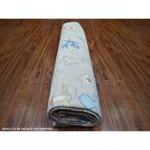 Load image into Gallery viewer, 8&#39;4&quot;x9&#39;8&quot; Cloud Gray, Natural Dyes Soft Wool, Hand Knotted Afghan Angora Oushak With Colorful Motifs, Oriental Rug FWR444132