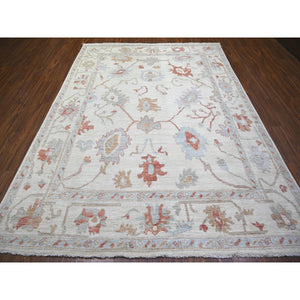 7'8"x10'2" Ivory, Hand Knotted Afghan Angora Oushak With Soft Colors, Natural Dyes Pure Wool, Oriental Rug FWR444150