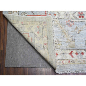 11'9"x14' Steel Gray, Pure Wool Hand Knotted, Afghan Angora Oushak with All Over Pattern Natural Dyes, Squarish Oriental Rug FWR444246