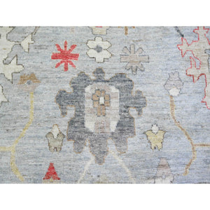 11'9"x14' Steel Gray, Pure Wool Hand Knotted, Afghan Angora Oushak with All Over Pattern Natural Dyes, Squarish Oriental Rug FWR444246