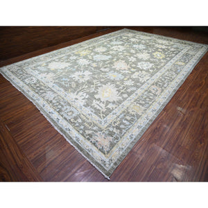 11'9"x17'6" Camouflage Gray, Natural Dyes Afghan Angora Oushak With Floral Motifs, Extra Soft Wool Hand Knotted, Oversized Oriental Rug FWR444258