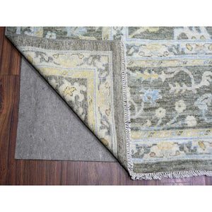 11'9"x17'6" Camouflage Gray, Natural Dyes Afghan Angora Oushak With Floral Motifs, Extra Soft Wool Hand Knotted, Oversized Oriental Rug FWR444258