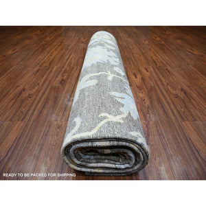 11'9"x17'6" Camouflage Gray, Natural Dyes Afghan Angora Oushak With Floral Motifs, Extra Soft Wool Hand Knotted, Oversized Oriental Rug FWR444258