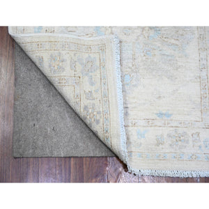 2'4"x11'7" Ivory, White Wash Peshawar With Large Geometric Motifs Natural Dyes, Pure Wool Hand Knotted, Runner Oriental Rug FWR444414