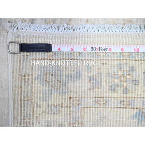 2'4"x11'7" Ivory, White Wash Peshawar With Large Geometric Motifs Natural Dyes, Pure Wool Hand Knotted, Runner Oriental Rug FWR444414