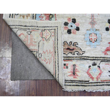Load image into Gallery viewer, 4&#39;1&quot;x9&#39;6&quot; Cloud Gray, Afghan Angora Oushak With Colorful Leaf Design, Hand Knotted, Pure Wool, Natural Dyes, Wide Runner Oriental Rug FWR444438