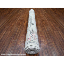Load image into Gallery viewer, 4&#39;1&quot;x9&#39;6&quot; Cloud Gray, Afghan Angora Oushak With Colorful Leaf Design, Hand Knotted, Pure Wool, Natural Dyes, Wide Runner Oriental Rug FWR444438