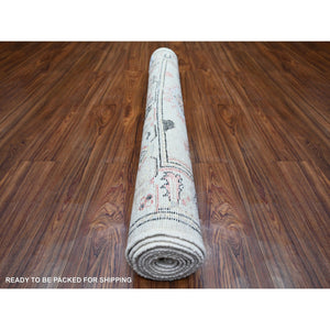 4'1"x9'6" Cloud Gray, Afghan Angora Oushak With Colorful Leaf Design, Hand Knotted, Pure Wool, Natural Dyes, Wide Runner Oriental Rug FWR444438