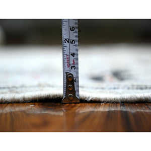 4'1"x9'6" Cloud Gray, Afghan Angora Oushak With Colorful Leaf Design, Hand Knotted, Pure Wool, Natural Dyes, Wide Runner Oriental Rug FWR444438